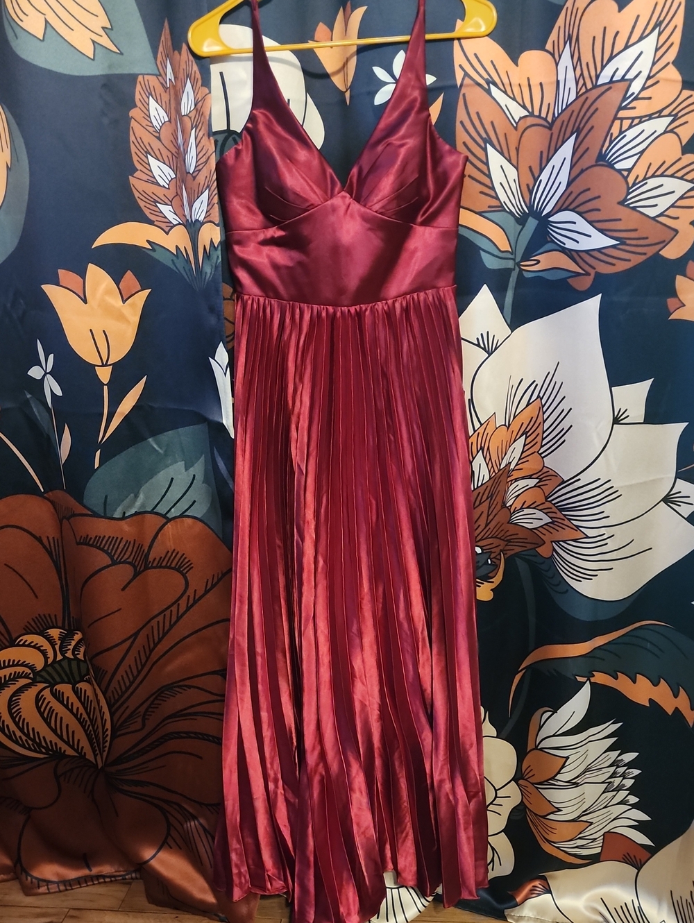 Satin Spaghetti-Strap Maxi Dress in Deep Berry